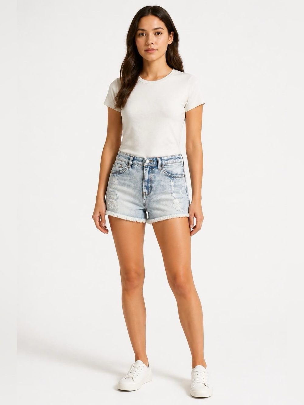 Almost Famous Super High Rise Distressed Denim Shorts Light Wash NWT 7